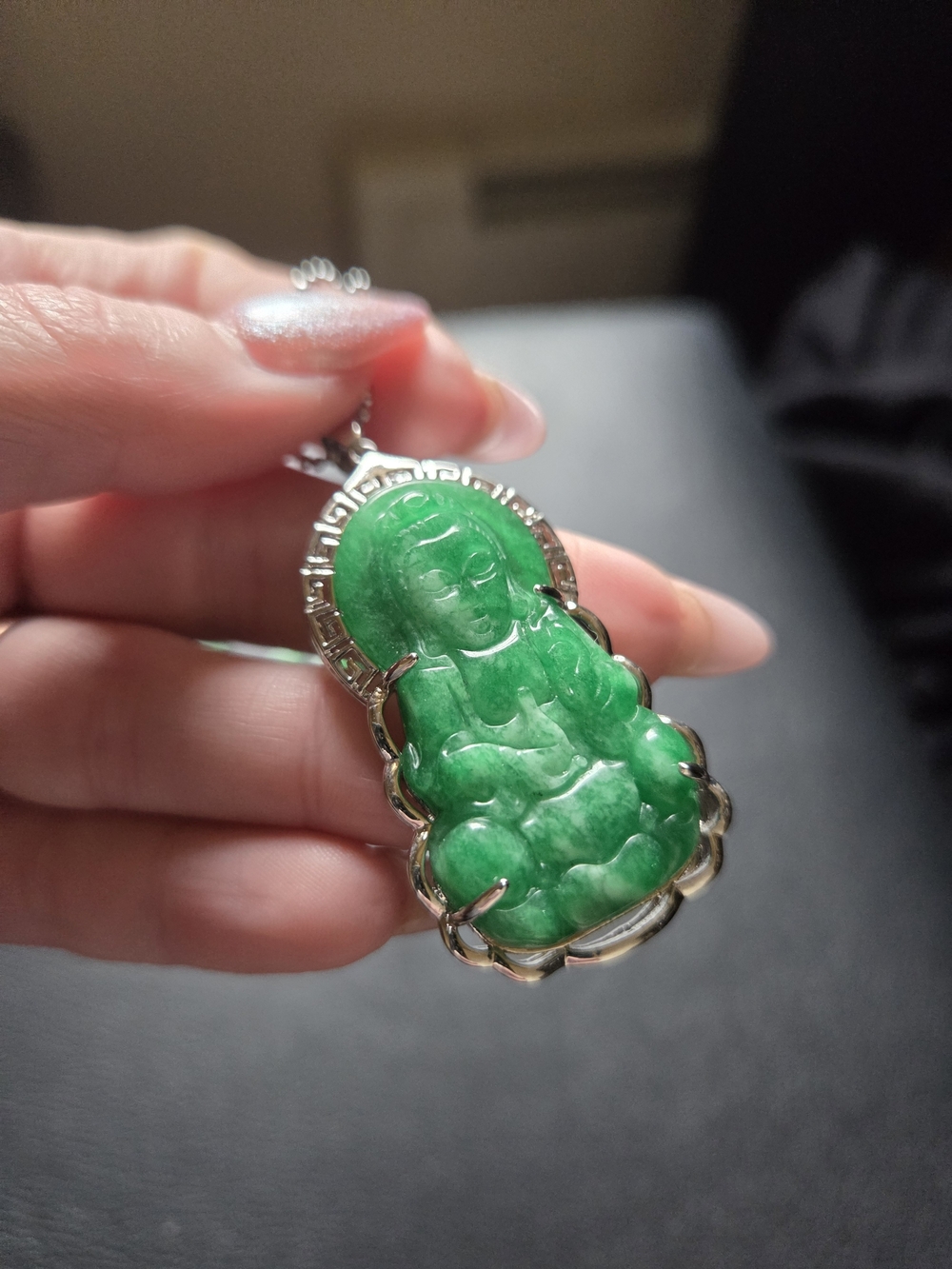 Green Jade Guanyin Pendant Necklace